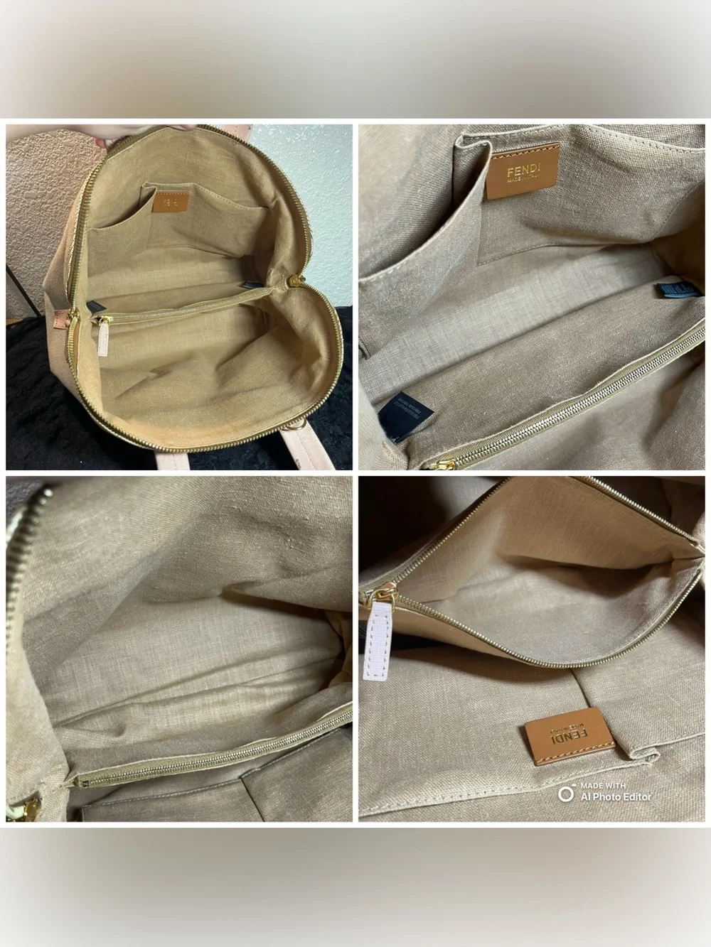 Fendi Chameleon Large Tote Bag 8BL114 Pink Leather Beige Canvas 2-Way Satchel